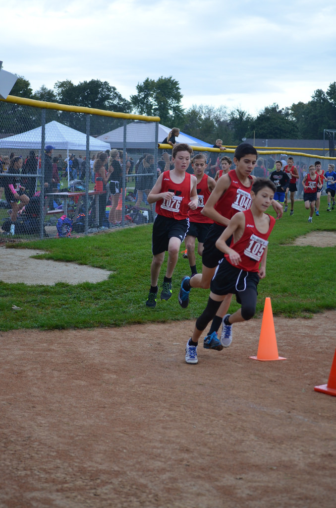 Jaydon Harvey, Jonathan Aguado, Jack Stillmunkes, and Owen Lindstrand in the JV Boys race at the Fox Trot Invite