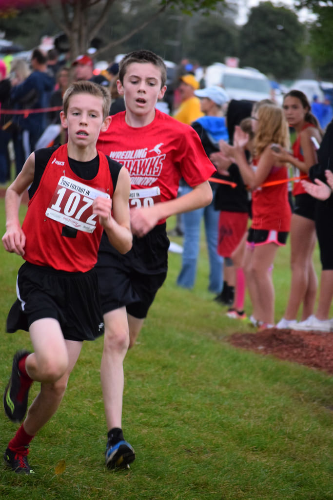 Austin Popplewell Kicks at the Finish of the Fox Trot Boys Varsity Race